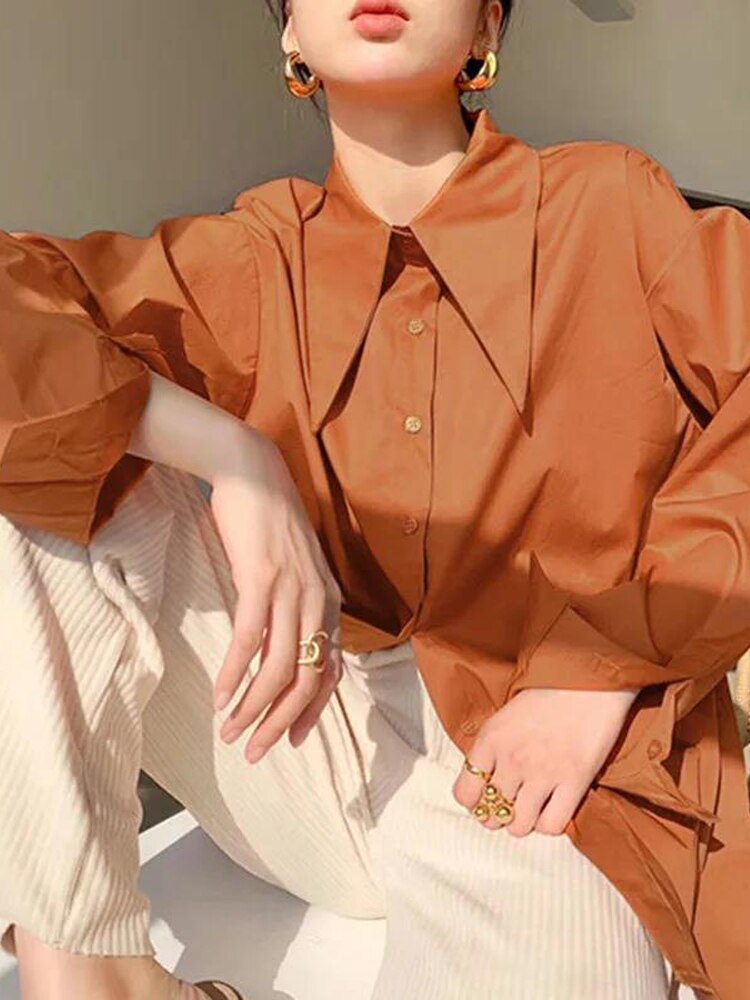 Big Pointed Collar White Blouses For Women Vintage Loose Long Sleeve Shirt - MERGE.DAY.1.FREESTYLE