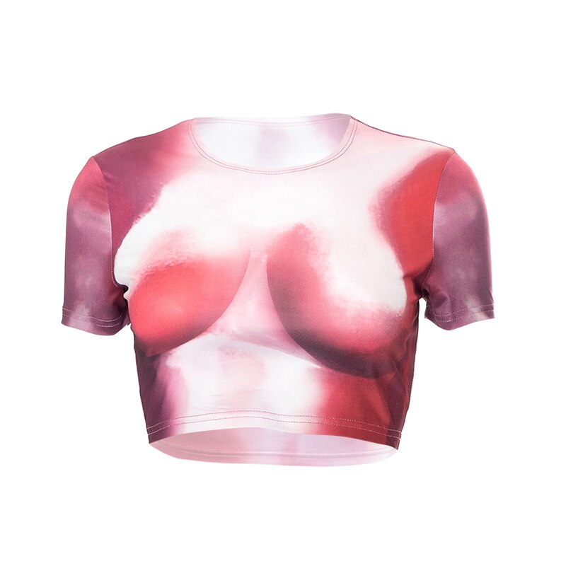 Tie Dye Print O Neck Short Sleeves Crop Top T Shirt Slim - MERGE.DAY.1.FREESTYLE