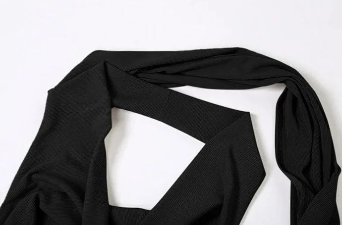 Backless Halter Evening Dress With Scarf Hollow Back Split Skinny - MERGE.DAY.1.FREESTYLE