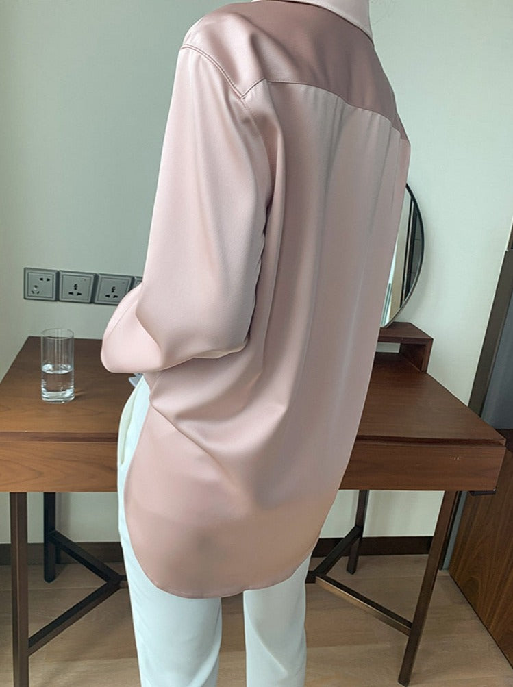 Loose Single-breasted Female Satin Shirts Tops Spring Summer Blusas - MERGE.DAY.1.FREESTYLE