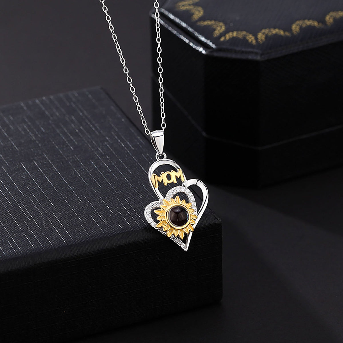 Sunflower with customized photosProjection Necklace Pendant Jewelry - MERGE.DAY.1.FREESTYLE