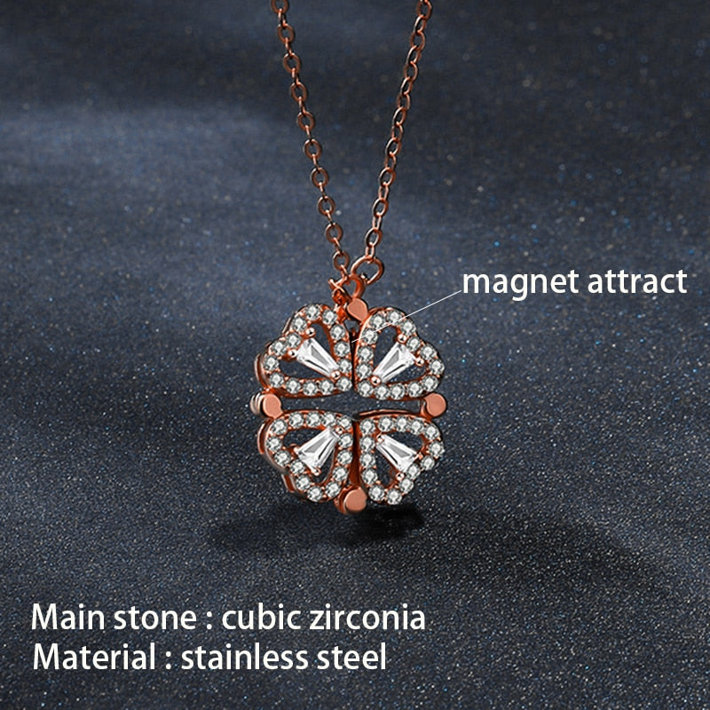 Trendy Flower Magnetic Attract Together Pendant Necklace - MERGE.DAY.1.FREESTYLE