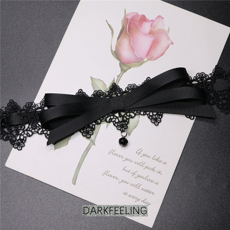 Bowknot Dark Girl Black Lace Choker Necklace Harajuku Punk Gothic Loli Cute Collar - MERGE.DAY.1.FREESTYLE
