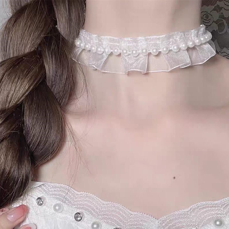 Bowknot Dark Girl Black Lace Choker Necklace Harajuku Punk Gothic Loli Cute Collar - MERGE.DAY.1.FREESTYLE