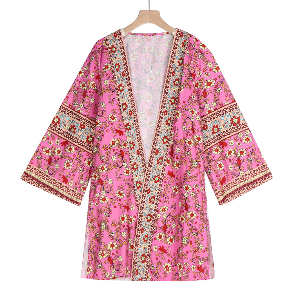 Cardigan Women Bohemian Floral Printed Blouse Open Front Loose Beach Tops Vintage Long Sleeve - MERGE.DAY.1.FREESTYLE