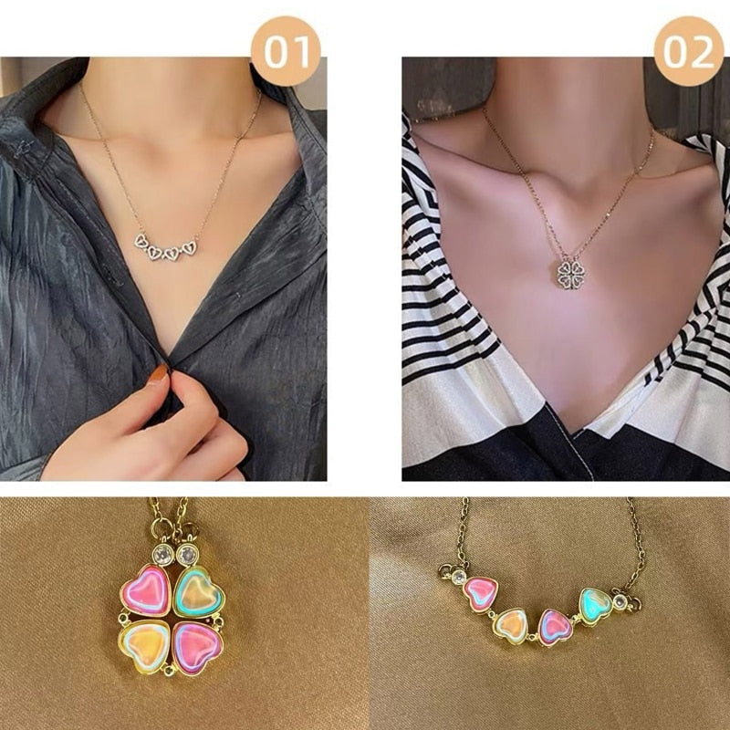 Lucky Four Leaf Clover Necklace 4-in-1 Wearing 2 Sides Heart Love Pendant - MERGE.DAY.1.FREESTYLE