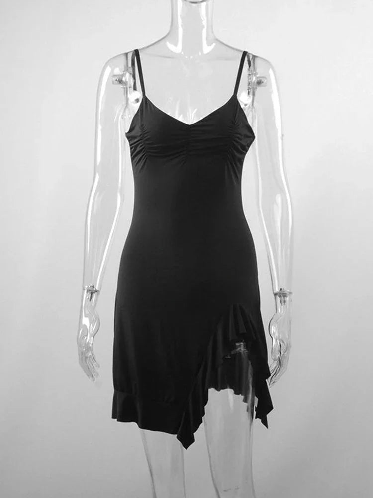Sleeveless Strap Backless Folds Split Bodycon - MERGE.DAY.1.FREESTYLE