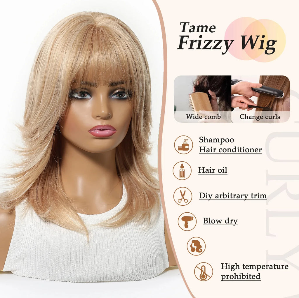 EASIHAIR Medium Length Wavy Blonde Synthetic Wig With Bangs For Women Natural Wigs Hair Heat Resistant Daily Party Cosplay Use - MERGE.DAY.1.FREESTYLE
