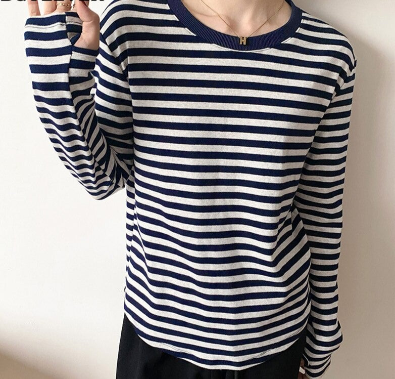 Casual O-neck Women Striped T-shirts Spring Summer Short Sleeve Loose Female Tops - MERGE.DAY.1.FREESTYLE