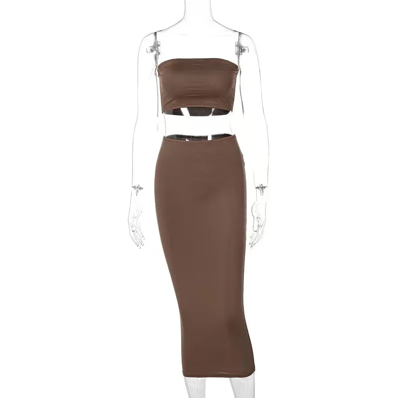 Long Skirt Sets Strapless Tube Top Bodycon Two Piece Outfit Summer Clothing - MERGE.DAY.1.FREESTYLE