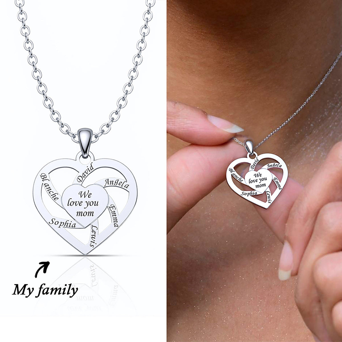 Personalized Mother Name Necklace With Text Custom Heart Pendant Necklace - MERGE.DAY.1.FREESTYLE