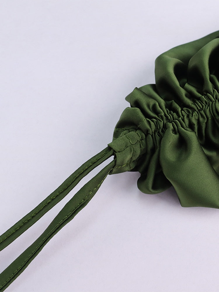 Ruched Satin Summer Dress Drawstring Spaghetti Straps Cowl Neck Backless Long Dresses - MERGE.DAY.1.FREESTYLE
