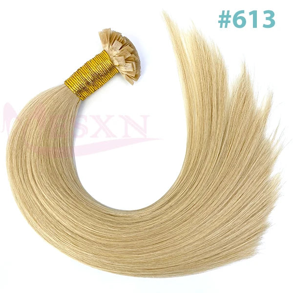 MESXN High Quality Flat Tip Hair Extensions 100% Really Human Fusion Hair Extensions Brown Blonde Color Thickening Of Roots