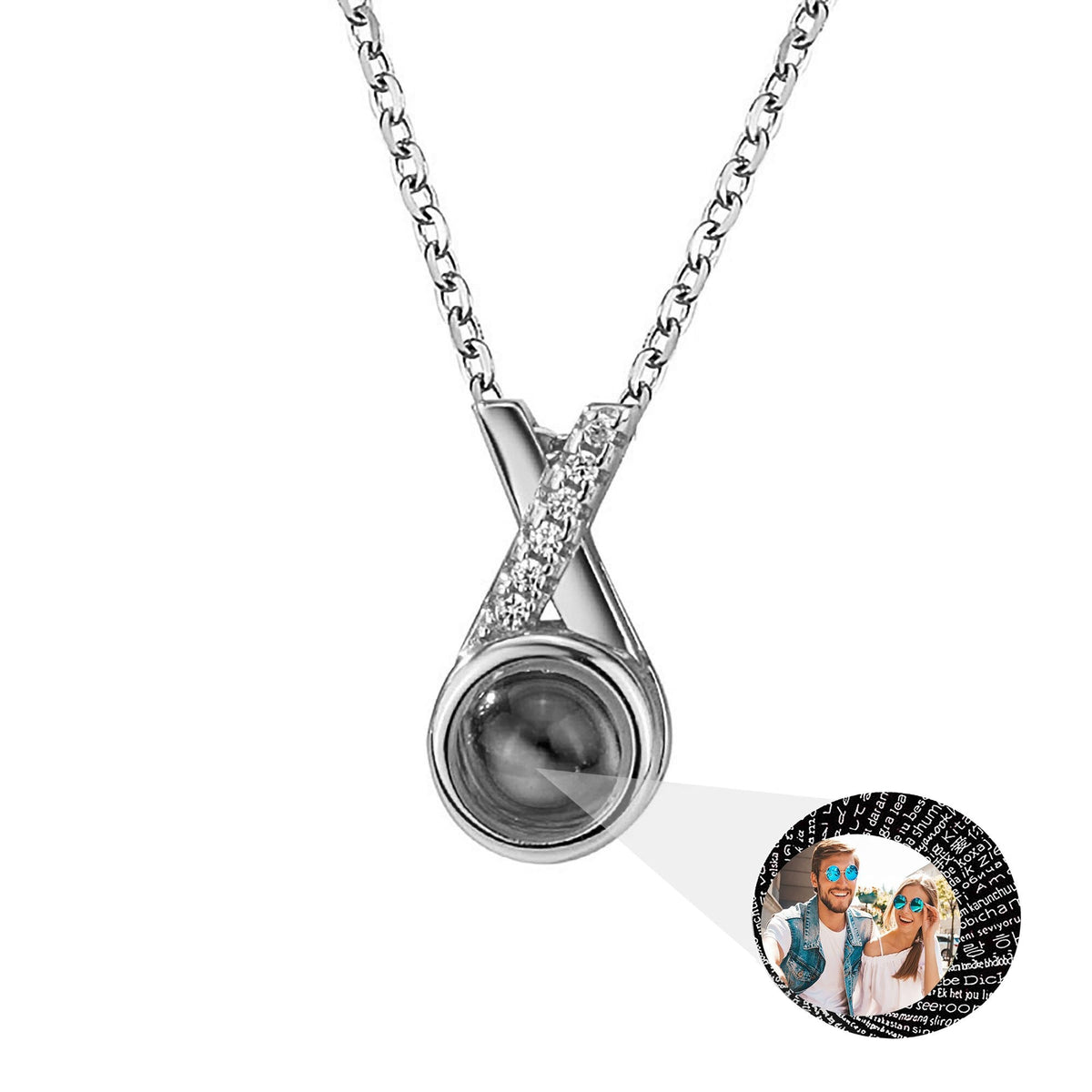 X-letter Projection Necklace With Customizable PhotosSilver 925 Necklace - MERGE.DAY.1.FREESTYLE
