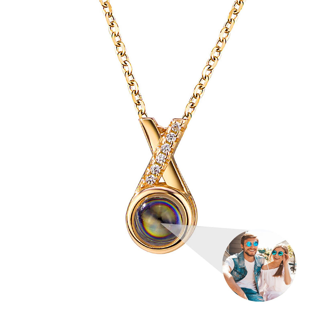 X-letter Projection Necklace With Customizable PhotosSilver 925 Necklace - MERGE.DAY.1.FREESTYLE
