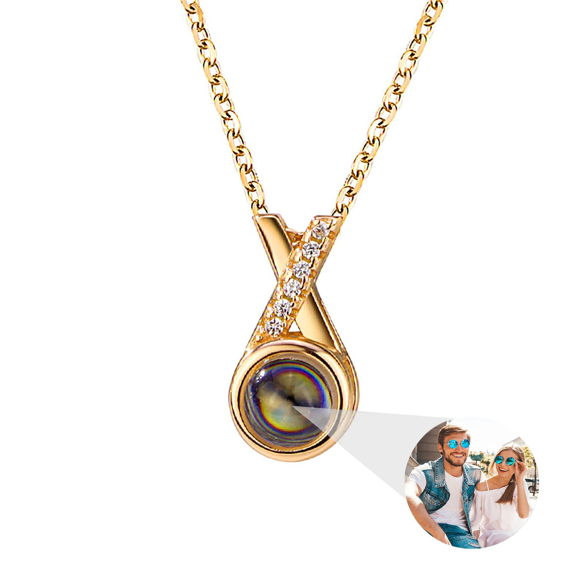 X-letter Projection Necklace With Customizable PhotosSilver 925 Necklace - MERGE.DAY.1.FREESTYLE