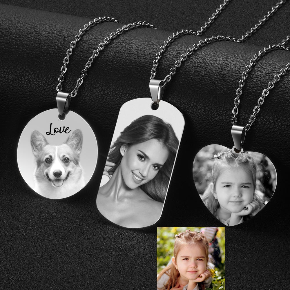 Custom Engraved Picture Photos Name Love Necklace for Women Heart Pendant - MERGE.DAY.1.FREESTYLE