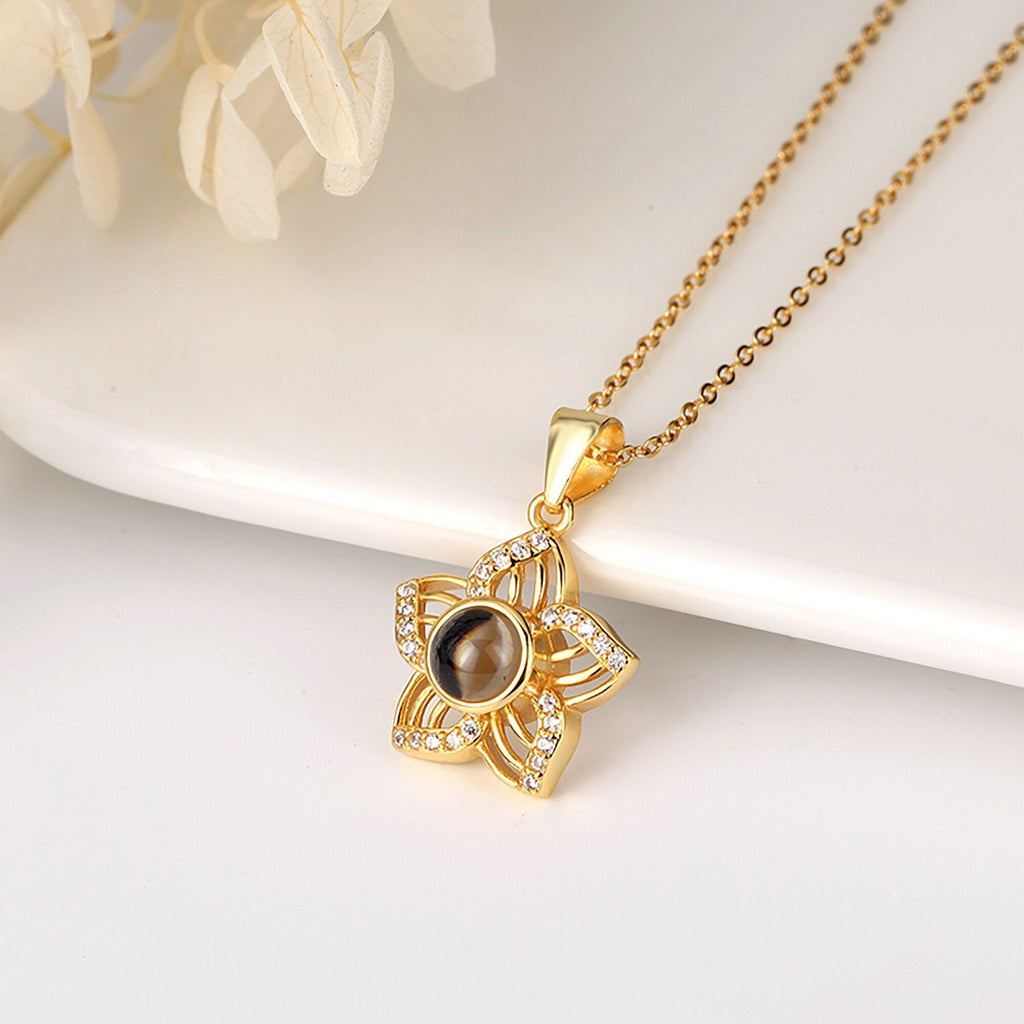 Customized Crystal Flower Photo Projection Pendant Necklace Personalized - MERGE.DAY.1.FREESTYLE