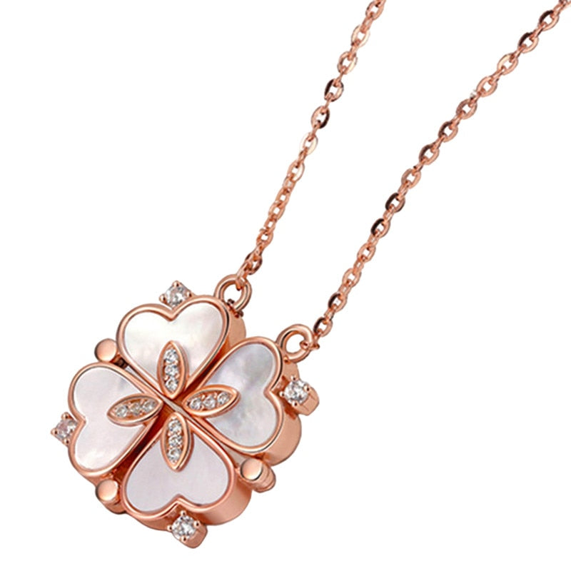 Magnetic Folding Heart Shaped Four Leaf Clover Pendant Necklace - MERGE.DAY.1.FREESTYLE