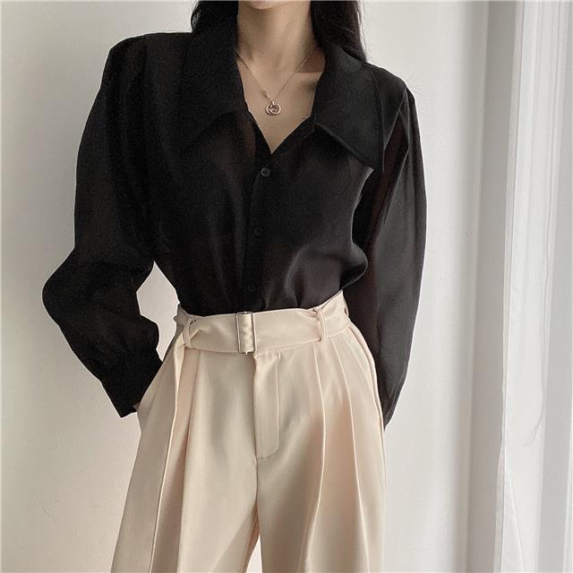 See Through Button Down Shirts Women New Loose Long Sleeve Blouse Female 2022 Summer Suncreen Tops - MERGE.DAY.1.FREESTYLE