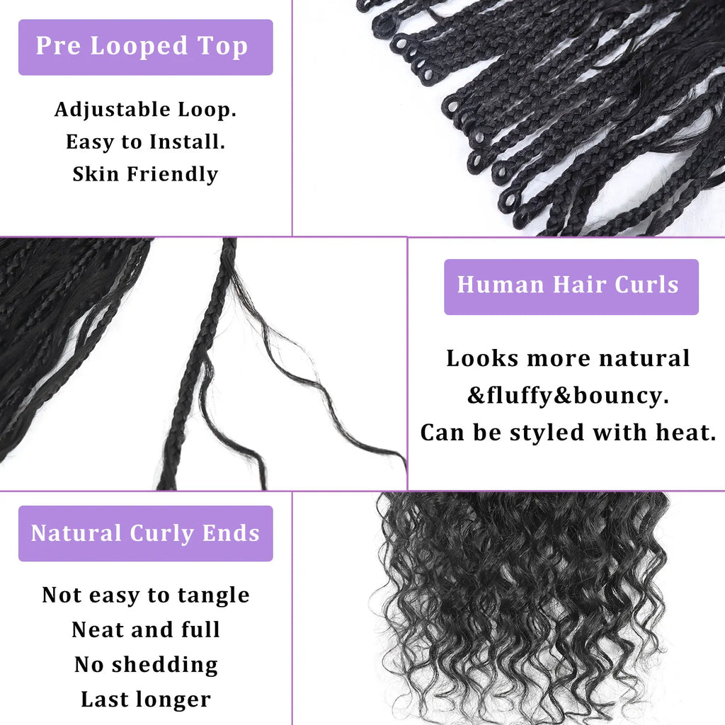 14-30Inch Boho Box Braids Crochet Human Hair Curly Ends Blonde Bohemian Braids For Women Pre-looped Braiding Hair Extensions - MERGE.DAY.1.FREESTYLE