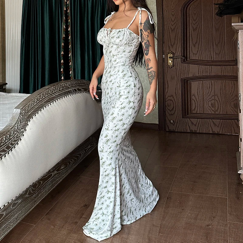Elegant Floral Beach Vacation Bodycon Streetwear Long Dress - MERGE.DAY.1.FREESTYLE