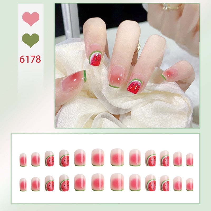 24Pcs/Box Charming Pink Flame Short Fake Nails press on Square Head Full Cover Detachable - MERGE.DAY.1.FREESTYLE