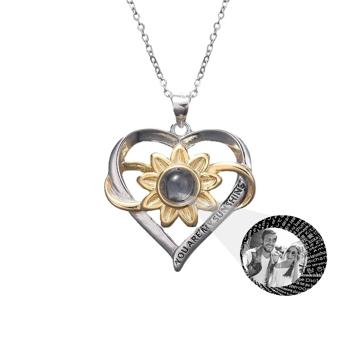 Customized photo of sunflower love Projection Necklace 100 Languages Pendant Jewelry - MERGE.DAY.1.FREESTYLE