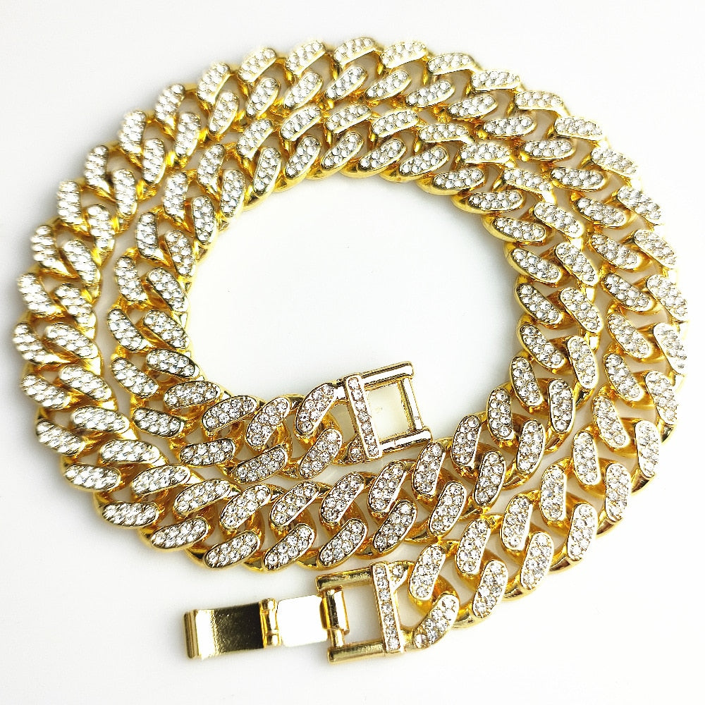13MM AAA Rhinestone Iced Out Miami Cuban Link Chain Hip Hop Necklace - MERGE.DAY.1.FREESTYLE