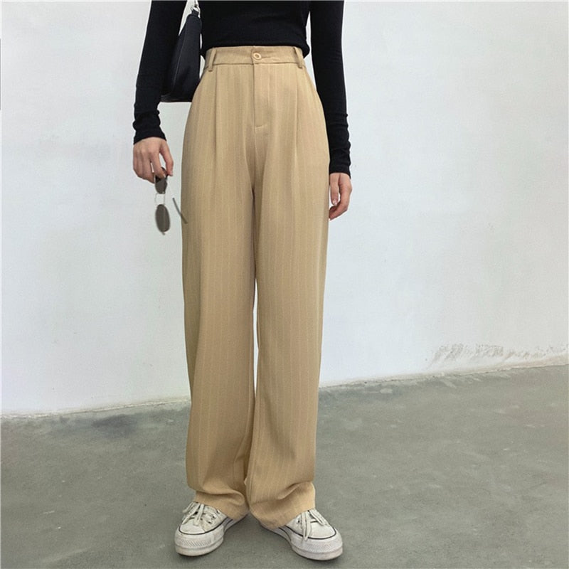 Striped Baggy Pants Women New High Waist Loose Straight Wide Leg Pants Female 2022 Summer - MERGE.DAY.1.FREESTYLE
