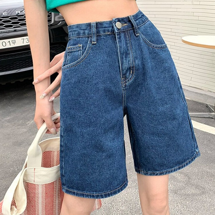 Jeans Shorts Summer High Waist Pockets Female Wide Leg Denim Shorts - MERGE.DAY.1.FREESTYLE