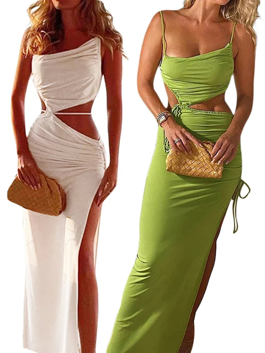 Summer Beach Casual Sexy Hollow Backless Tie Up Slip Dress - MERGE.DAY.1.FREESTYLE
