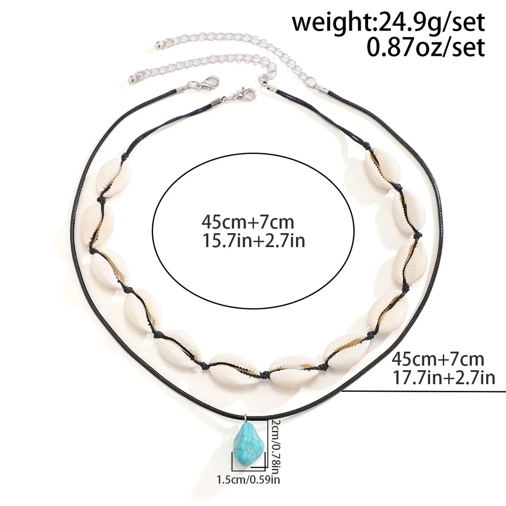 Summer Shell Choker With Stone Pendant Necklace - MERGE.DAY.1.FREESTYLE