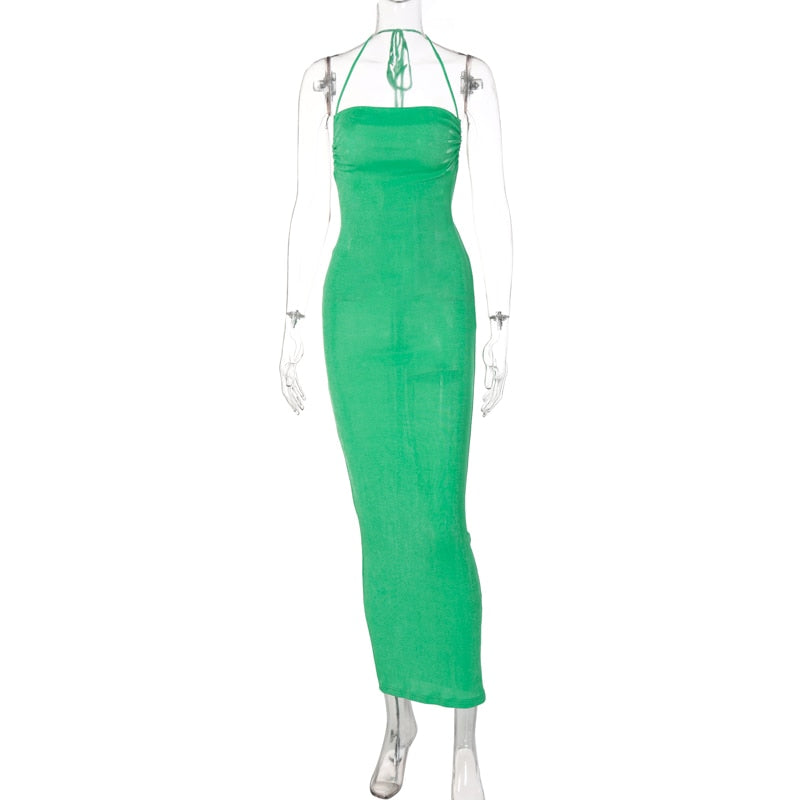 Collar Backless Sleeveless Drawstrings Hollow Out Slit Sexy Maxi Prom Dress - MERGE.DAY.1.FREESTYLE