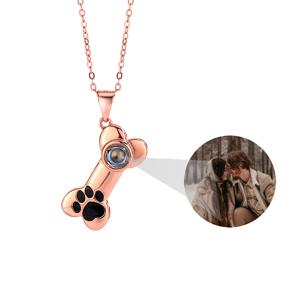 Customizable Photo Dog Bone Necklace Silver Shiny Dog Bone Chain Necklace - MERGE.DAY.1.FREESTYLE