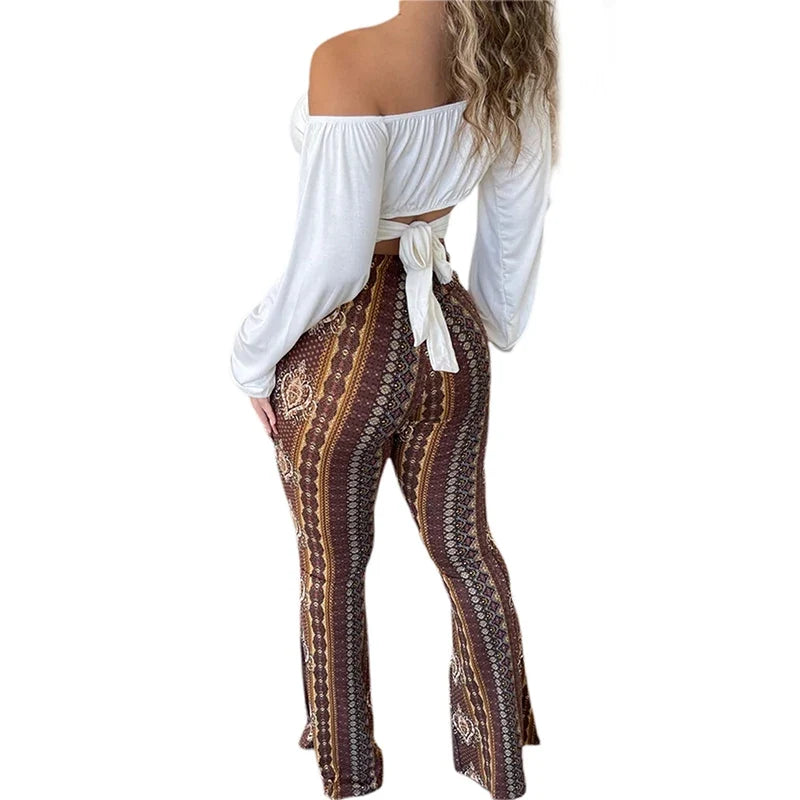 Frauen Boho Flare Pants Ethnic Tribal Print Bell Bottom Yoga Palazzo Hose - MERGE.DAY.1.FREESTYLE