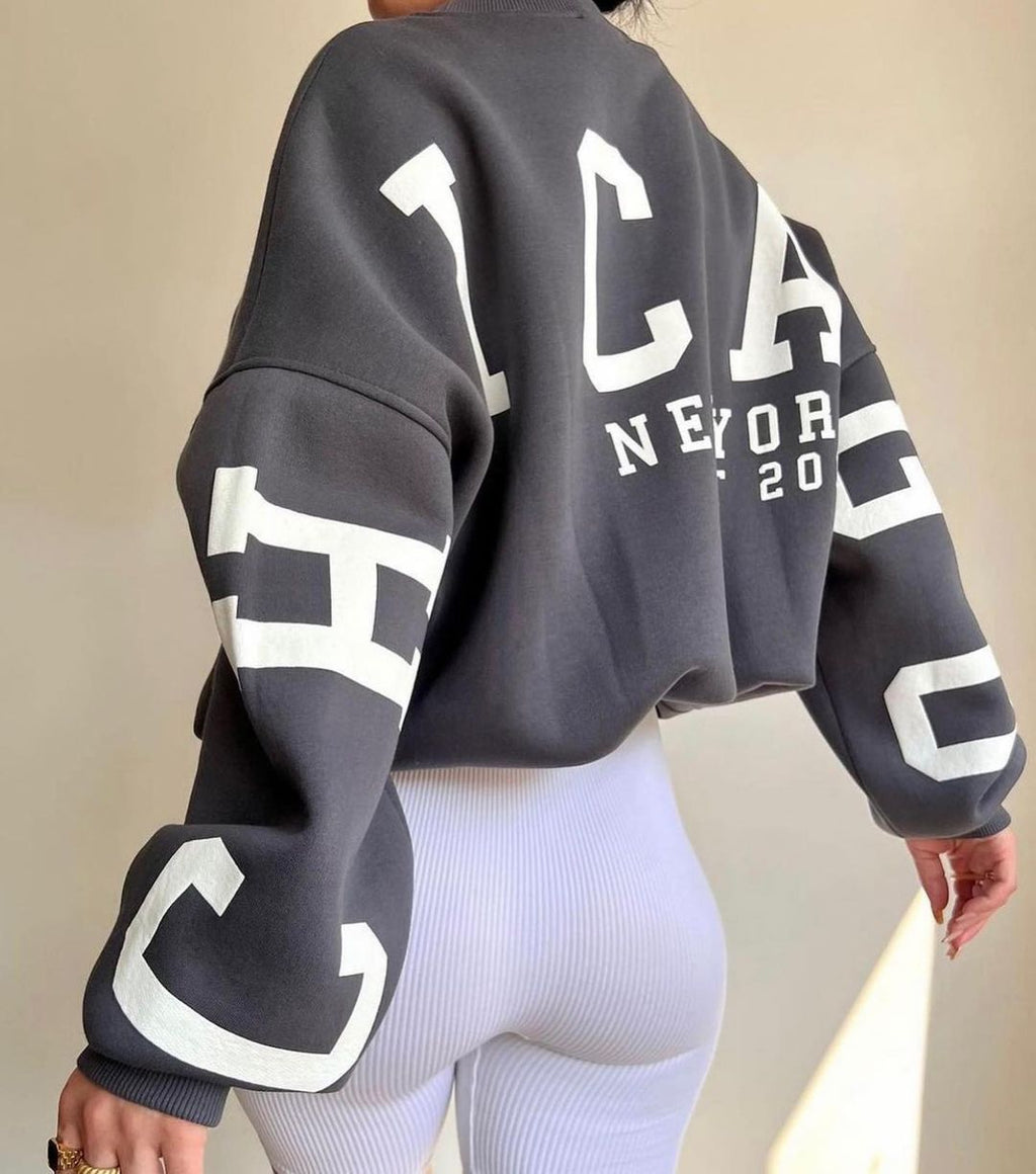 Casual Letters Print Sweatshirt Women Long Sleeve Loose Hoodies Y2k Streetwear - MERGE.DAY.1.FREESTYLE