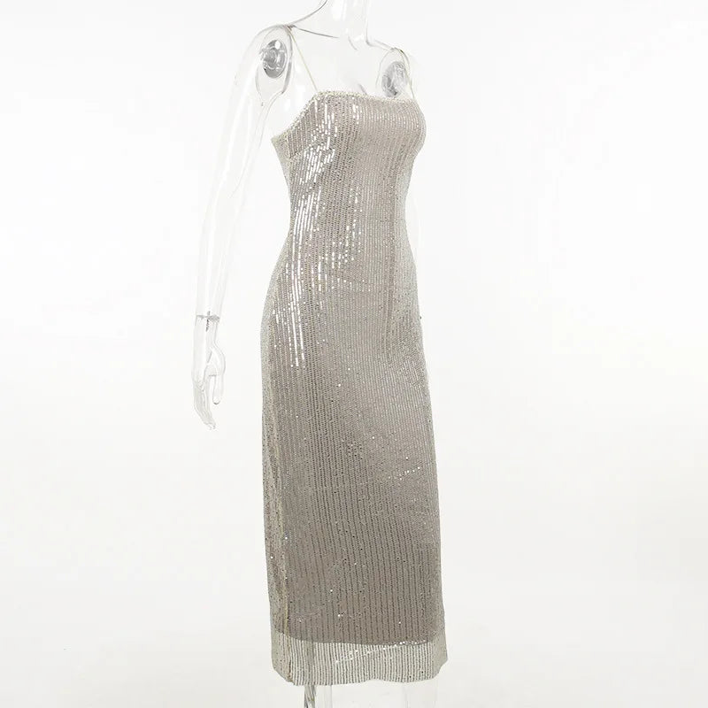 Sleeveless Glitter Sequined Evening Party Club Maxi Dress - MERGE.DAY.1.FREESTYLE