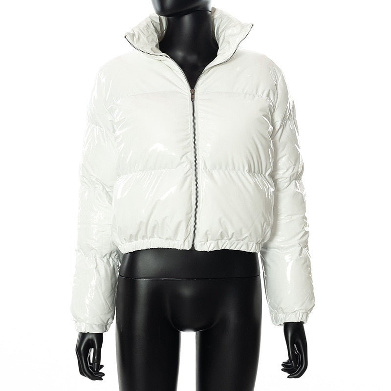 Faux PU Leather Y2K Bubble Puffer Winter Warm Jacket Women Long Sleeve Coats - MERGE.DAY.1.FREESTYLE