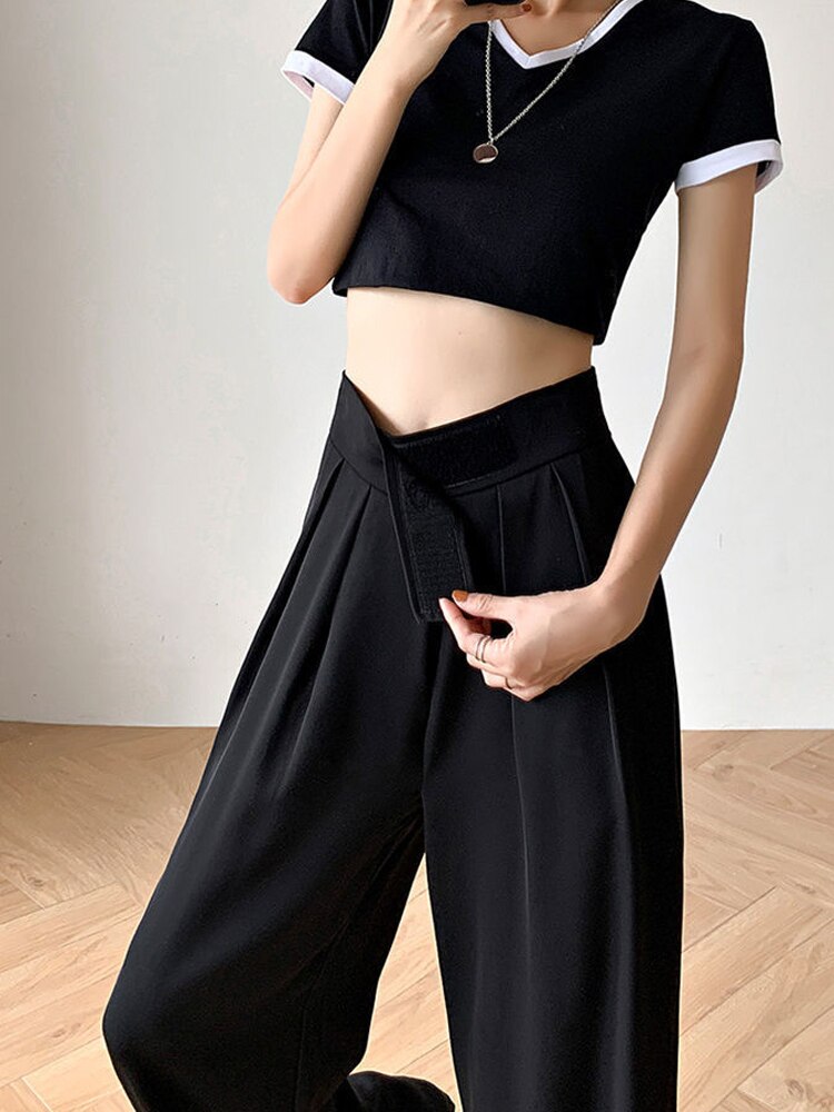 Casual Baggy Trousers Women Summer High-Waist Pants Loose Straight Mopping Pants - MERGE.DAY.1.FREESTYLE