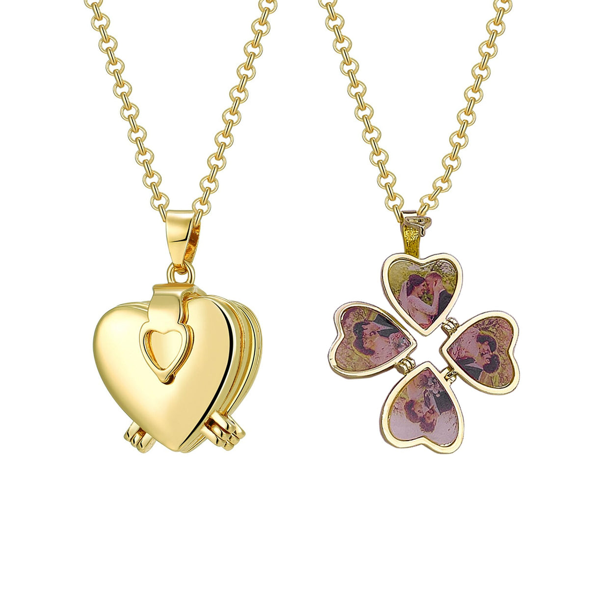 Personalized Love Heart Locket Necklace Custom 4 Photos Adjustable Pendant - MERGE.DAY.1.FREESTYLE