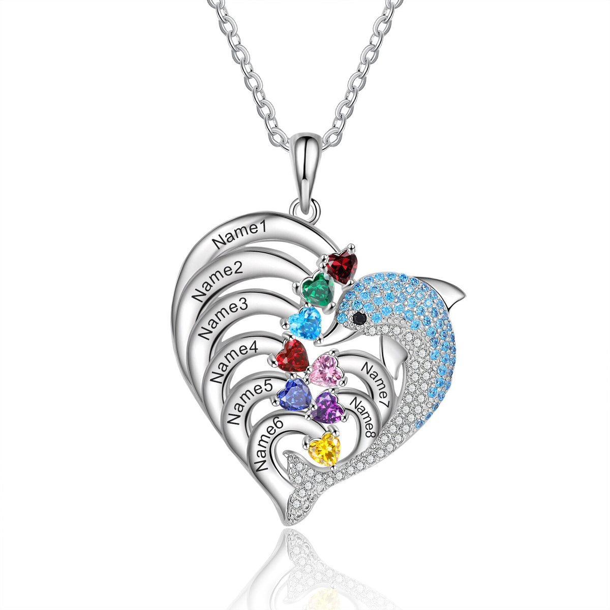 Delicate Dolphin 2-8 Name Necklace Customized Heart Pendant - MERGE.DAY.1.FREESTYLE