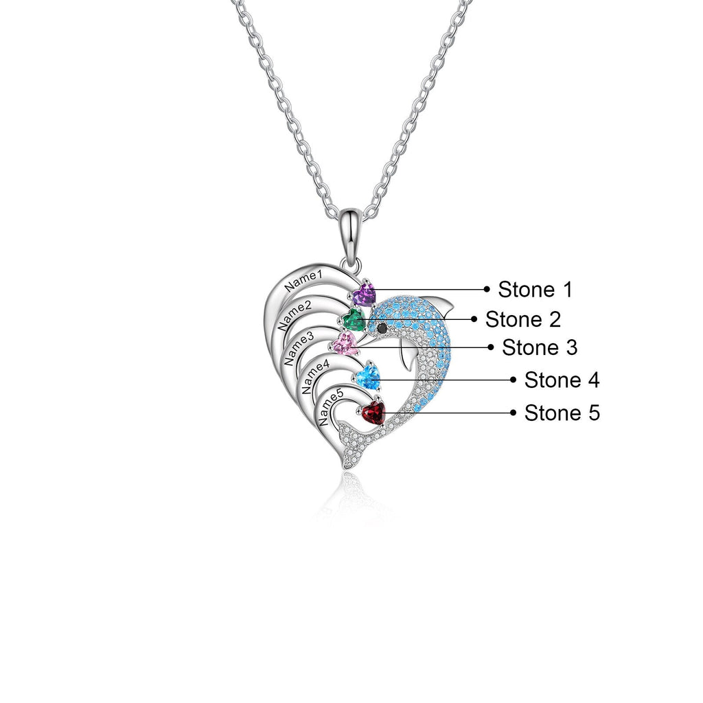Delicate Dolphin 2-8 Name Necklace Customized Heart Pendant - MERGE.DAY.1.FREESTYLE