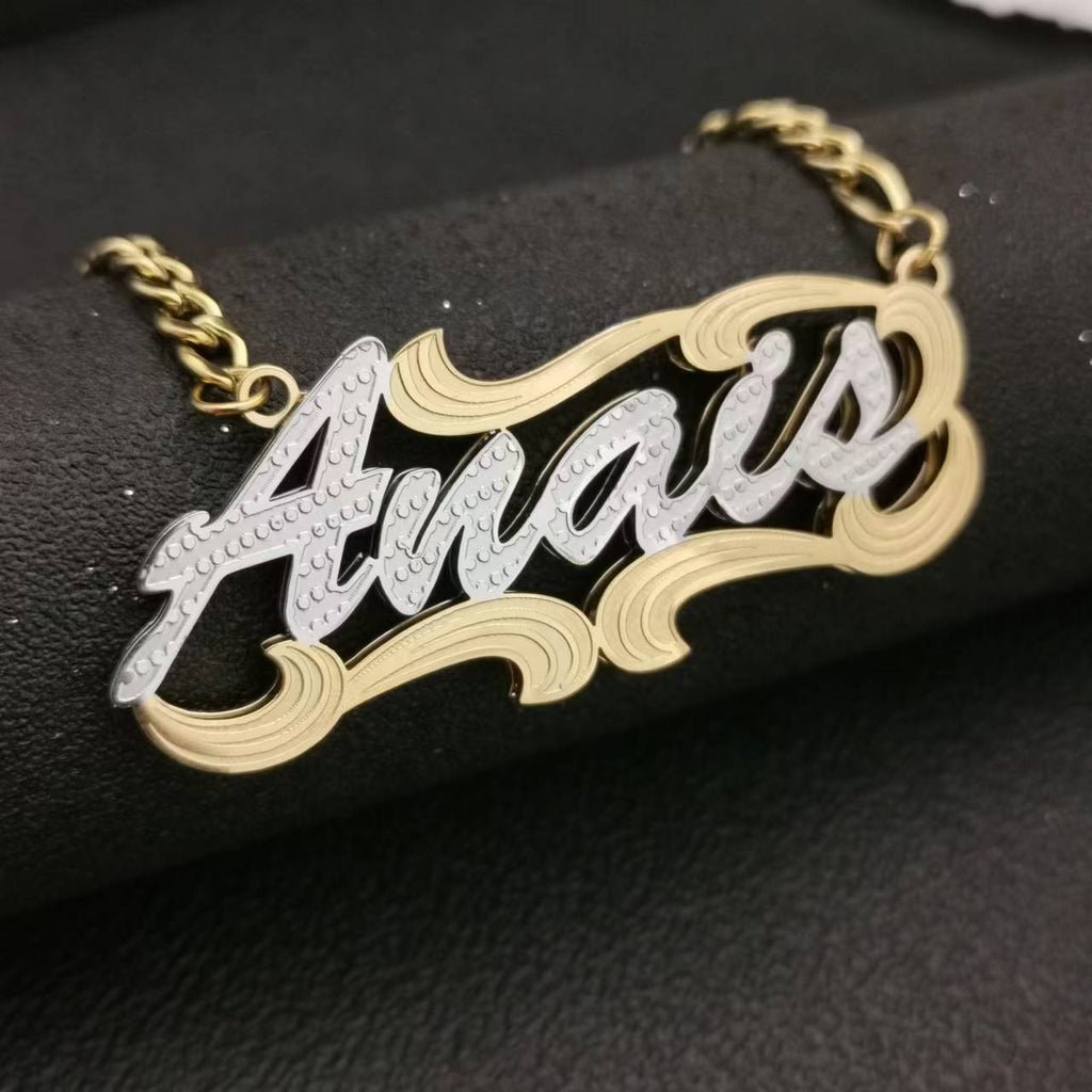 3D Double Plate Custom Nameplate Necklace Gold Plate Pendant Personalized Name Necklace - MERGE.DAY.1.FREESTYLE