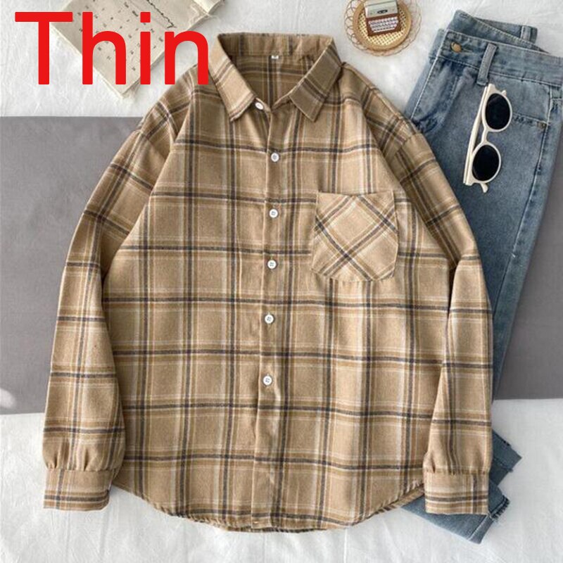Velvet Thicken Plaid Shirts Blouses Autumn Winter Warm Shirts - MERGE.DAY.1.FREESTYLE