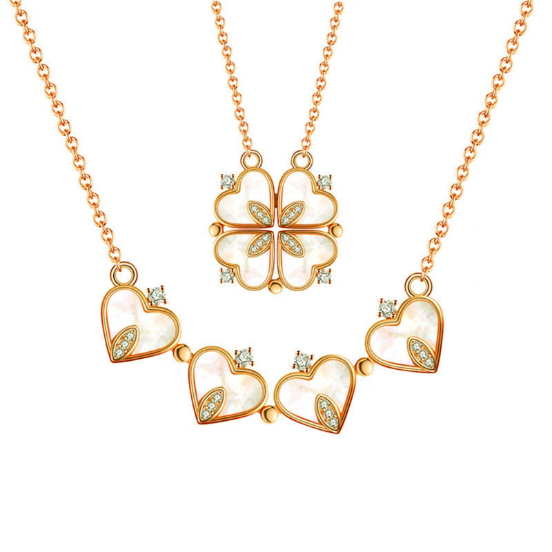 Magnetic Folding Heart Shaped Four Leaf Clover Pendant Necklace - MERGE.DAY.1.FREESTYLE