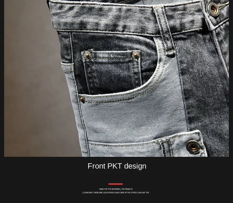 Streetwear 90s Slim Cowboy Grey Stretch Work Wear Splice Long Pants Man - MERGE.DAY.1.FREESTYLE