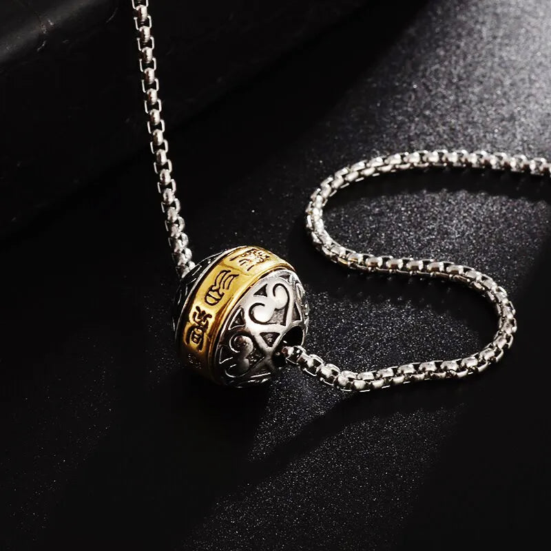 Rotatable Buddhist Scripture Classic Luck Beads Faith Talisman Pendant Necklace - MERGE.DAY.1.FREESTYLE