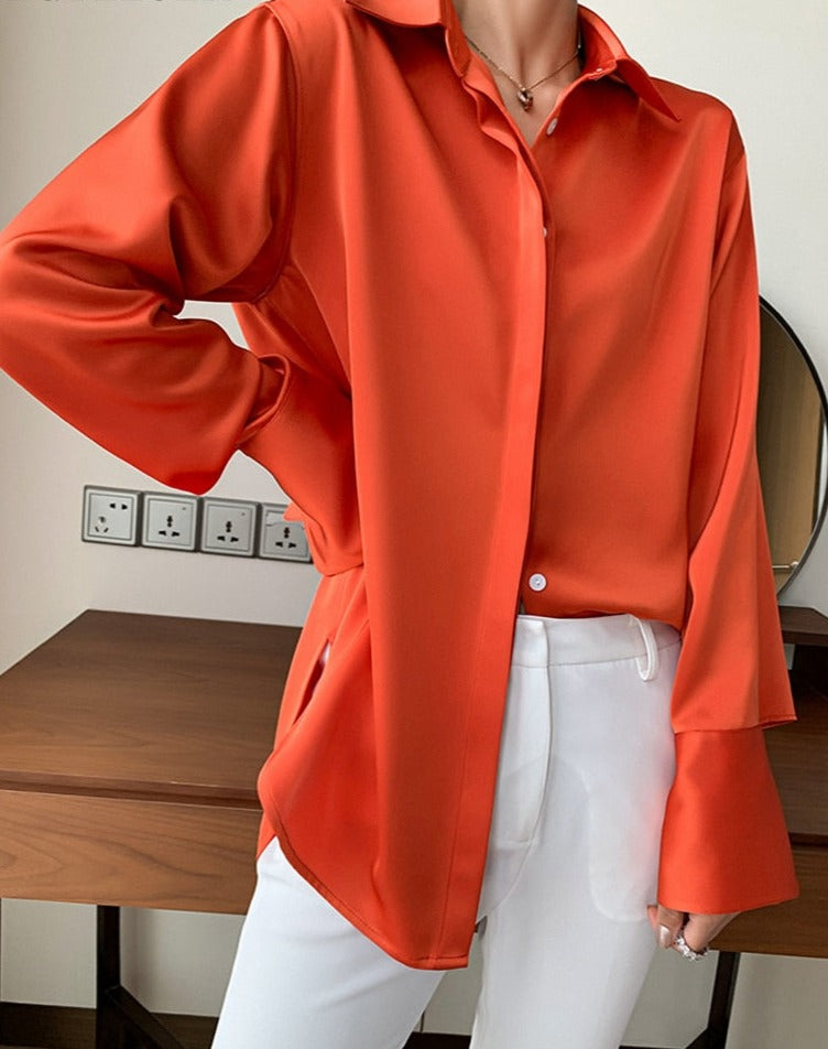 Loose Single-breasted Female Satin Shirts Tops Spring Summer Blusas - MERGE.DAY.1.FREESTYLE