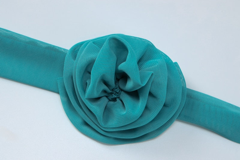 Mesh Flower Scarf Strapless Solid Elegant Sexy Bodycon Midi Prom Dress - MERGE.DAY.1.FREESTYLE